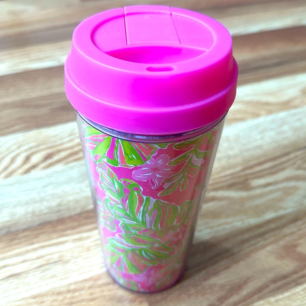 Lilly Pulitzer, travel, coffee, mug, pink green